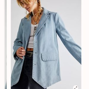 Free People Light Blue Leather Jacket